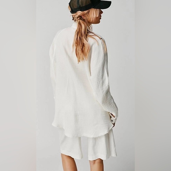 FREE PEOPLE We the Free Summer Daydream Frayed Button Down Shirt WHITE Size L - Picture 7 of 16